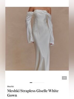 Meshki Strapless Off-Shoulder White Satin Gown